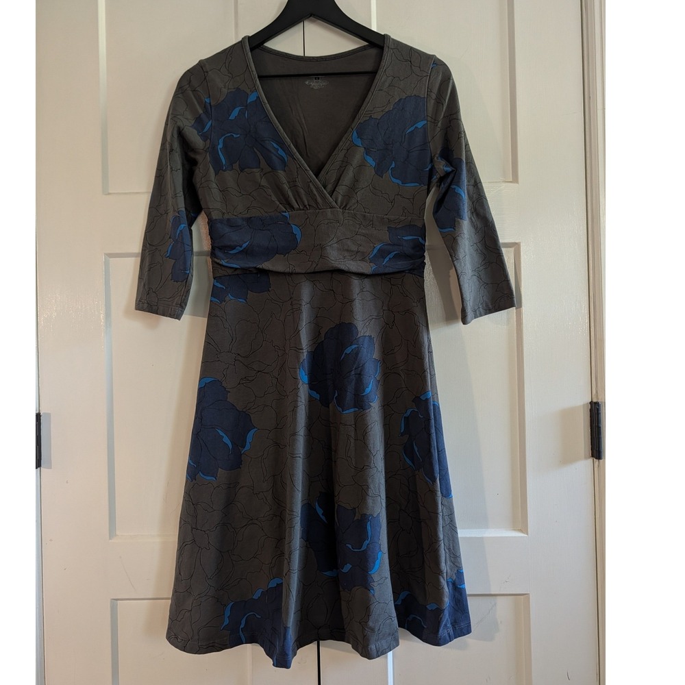 Patagonia Margot Dress Women's M Gray Blue Floral Organic Cotton Wrap FA11 Logen